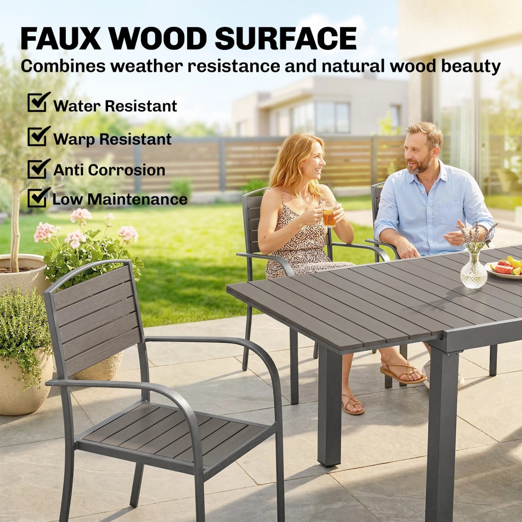 Set di sedute per mobili da giardino Tavolo estese in 7 pezzi con 6 sedie Struttura in alluminio stile a listelle