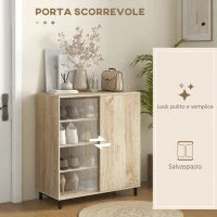 Scarpiera a 4 Livelli in Truciolato e Acciaio con Ripiani Regolabili, max 12 Paia, 80x40x93 cm, Color Legno