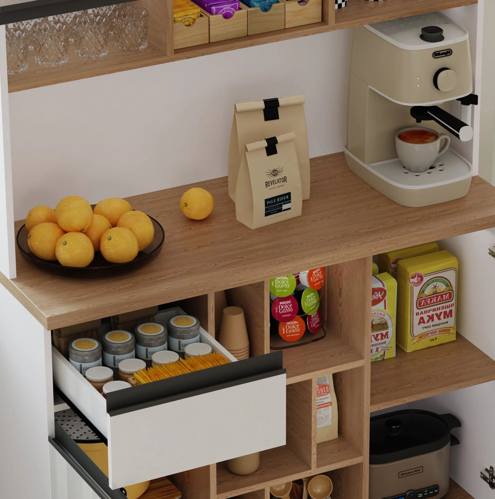 Credenza moderna bianca lucida 105x45x185 cm in MDF; con cassetto; ripiani regolabili e anti-ribaltamento
