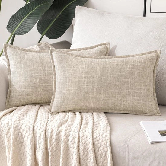 Cuscini per divano e camera da letto - decorativi, moderni e sostenibili - lino - 2 pezzi - 30 x 50 cm - beige con chiusura a zip nascosta.
