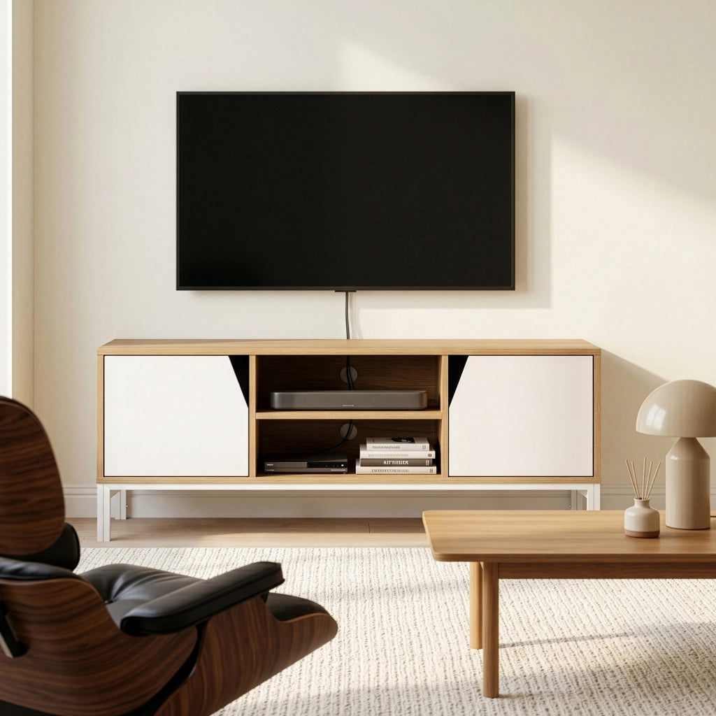 Mobile Porta TV Kerrköndam a 2 Ante 120 x 40 x 46 cm - Effetto Rovere / Bianco [en.casa]