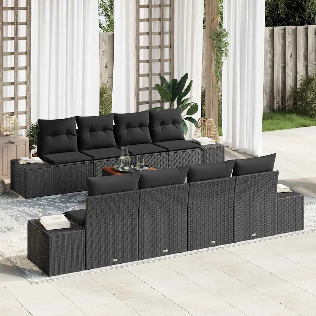 Set Divano da Giardino con archiviazione 9 pcs Nero polyrattan