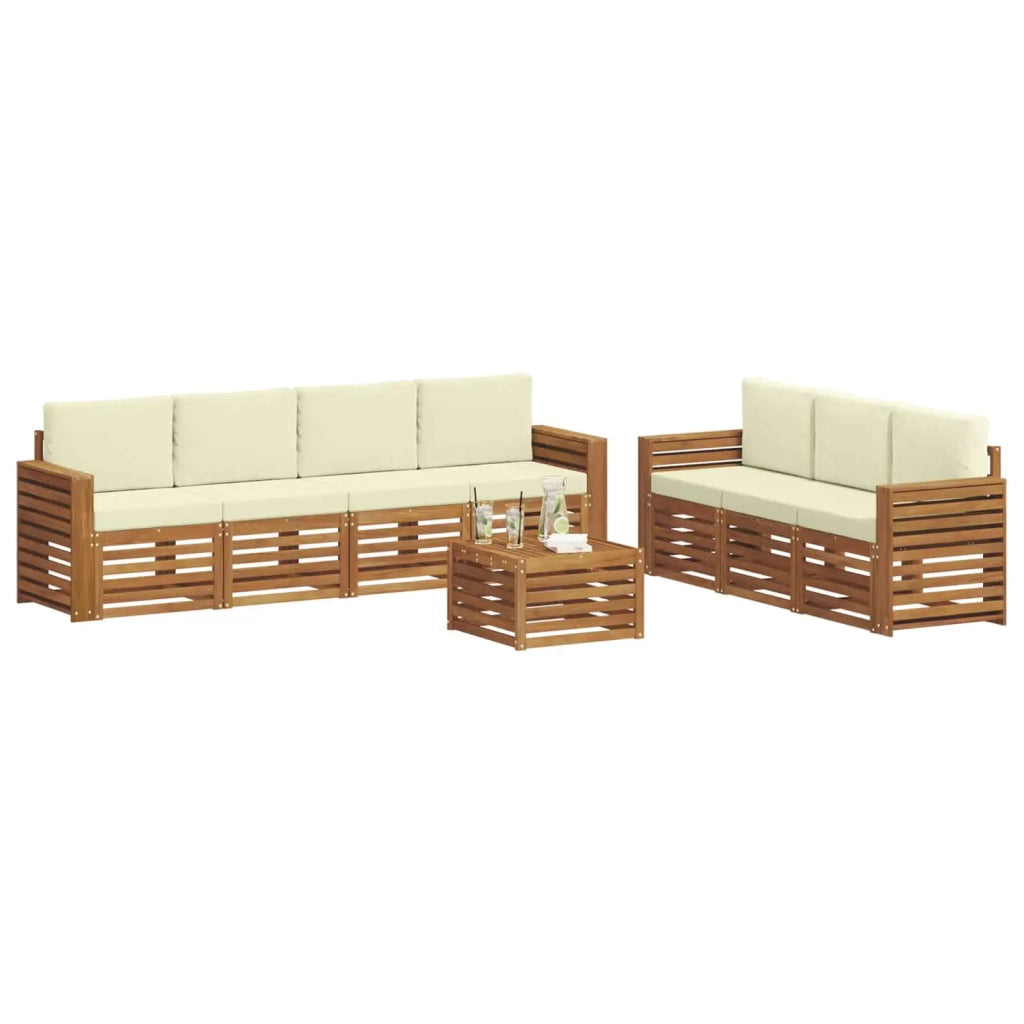 Set divani 8 pz Naturale e Crema Legno di Acacia Massello 3374495