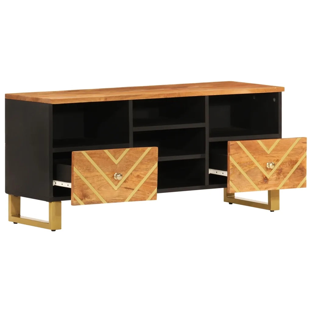 Mobile Porta TV Marrone e Nero 100x33,5x46 cm in Legno di Mango 356801