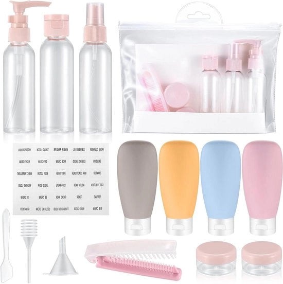 Set di 14 flaconi di 60 ml per shampoo e condizionatore con chiusura ermetica - Ideale per viaggi e articoli da bagno.