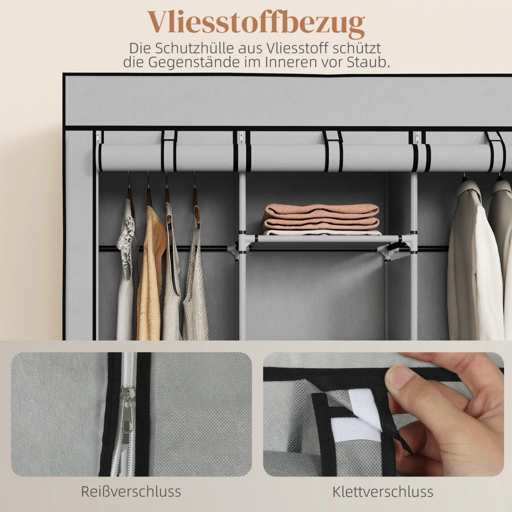 Armadio con ante in tessuto ¨C zephmum ¨C grigio, 8 ripiani, 2 appendiabiti