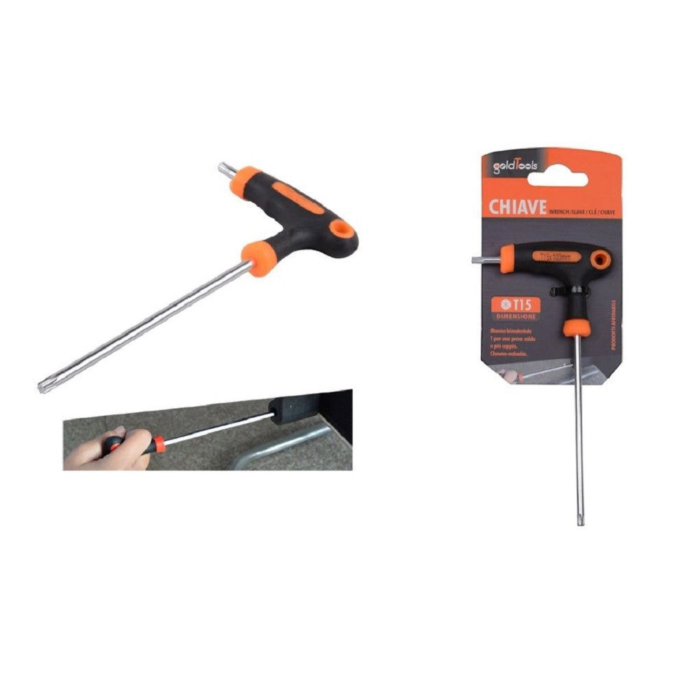 Trade Shop - Chiave Brugola T Trapezoidale Punta Stella T15x100mm Impugnatura Ergonomica 91803 -