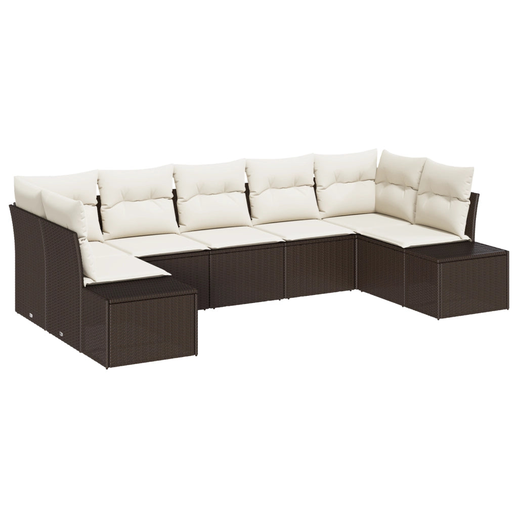Set di divano da giardino di 7 pezzi con cuscini marrone in polyrattan