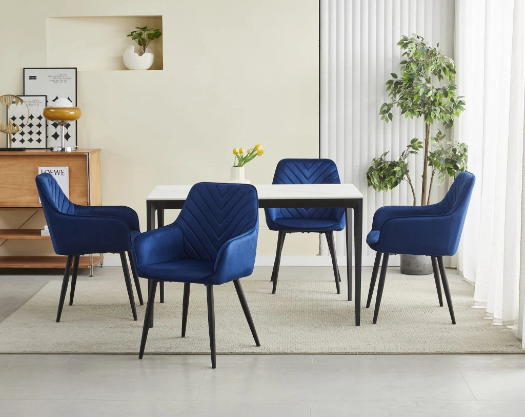 Sedie da pranzo Valora WAAV - Velluto blu navy con gambe nere x 2