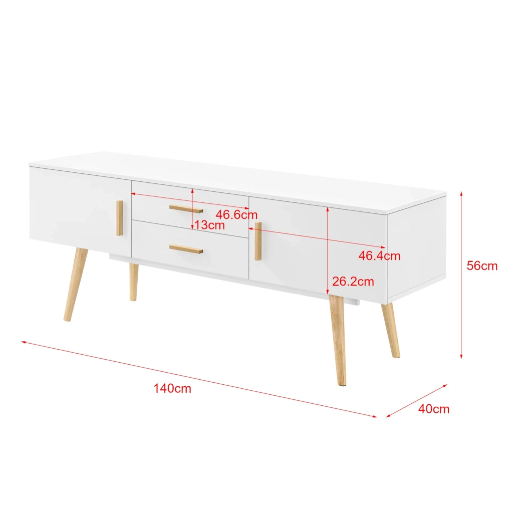 Mobile TV di design porta TV panca gambe in legno 140 cm bianco 03_0005867