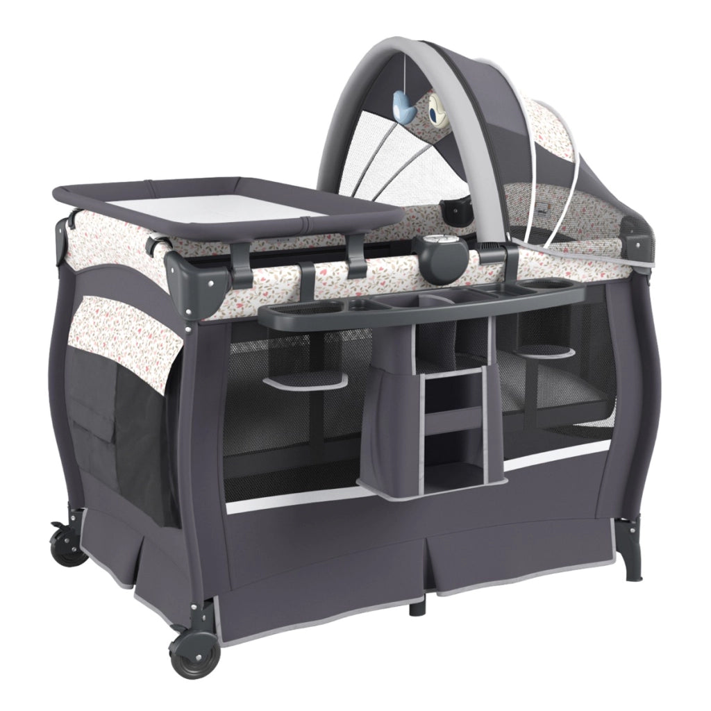 Centro neonati con borsa da viaggio per neonato, Pack and play 4 in 1 portatile Grigio Fiori-Culle