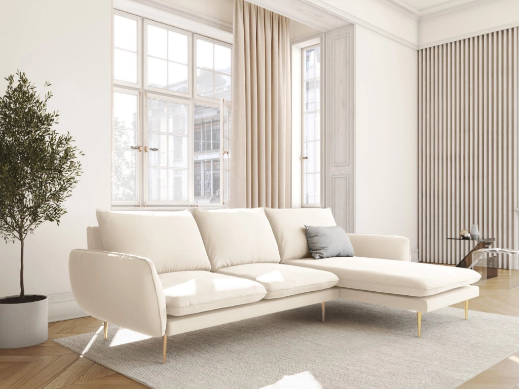 Cosmopolitan Design - Divano angolare destro "Vienna" 5 posti in velluto beige chiaro 