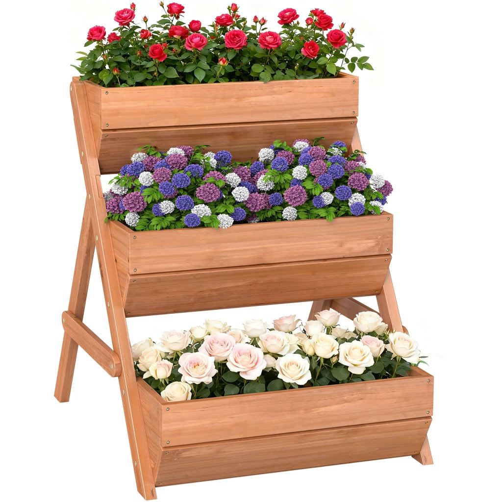 Giardino Letto Elevato Legno 3 Livelli con Drenaggio ¨C Zephmum ¨C Marrone 65x75x76 cm