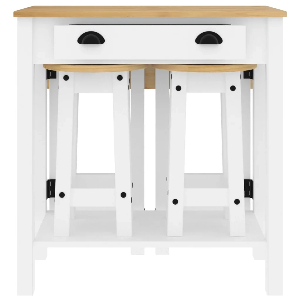 Set da Bar 3 pz Bianco in Legno Massello di Pino 4005698
