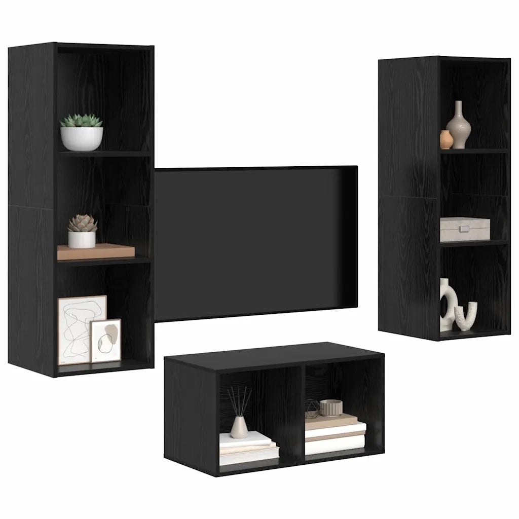 Set mobile TV | Armadietto TV | Mobile Porta TV Rovere Nero 37 x 37 x 107 cm Legno multistrato