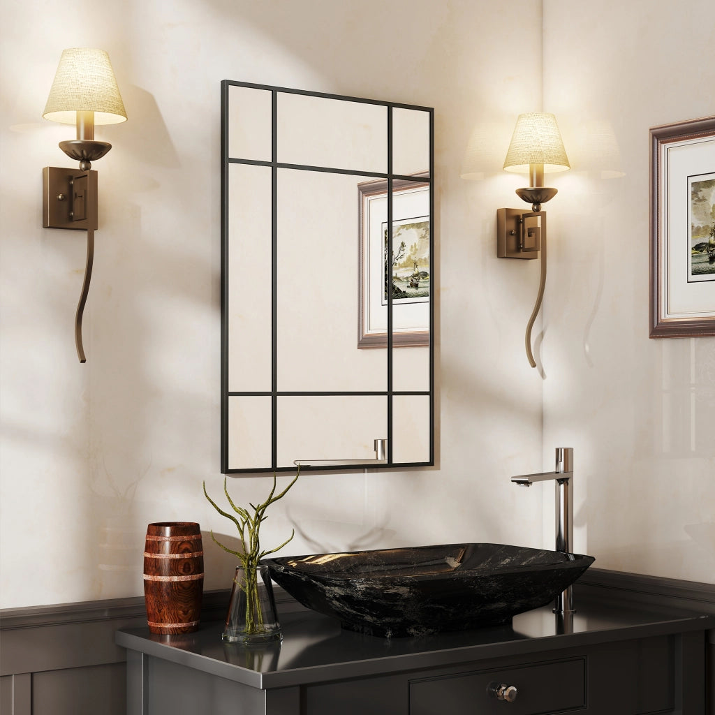 Specchio da parete stile finestra 90x60 cm nero, montaggio verticale e orizzontale per arredo casa