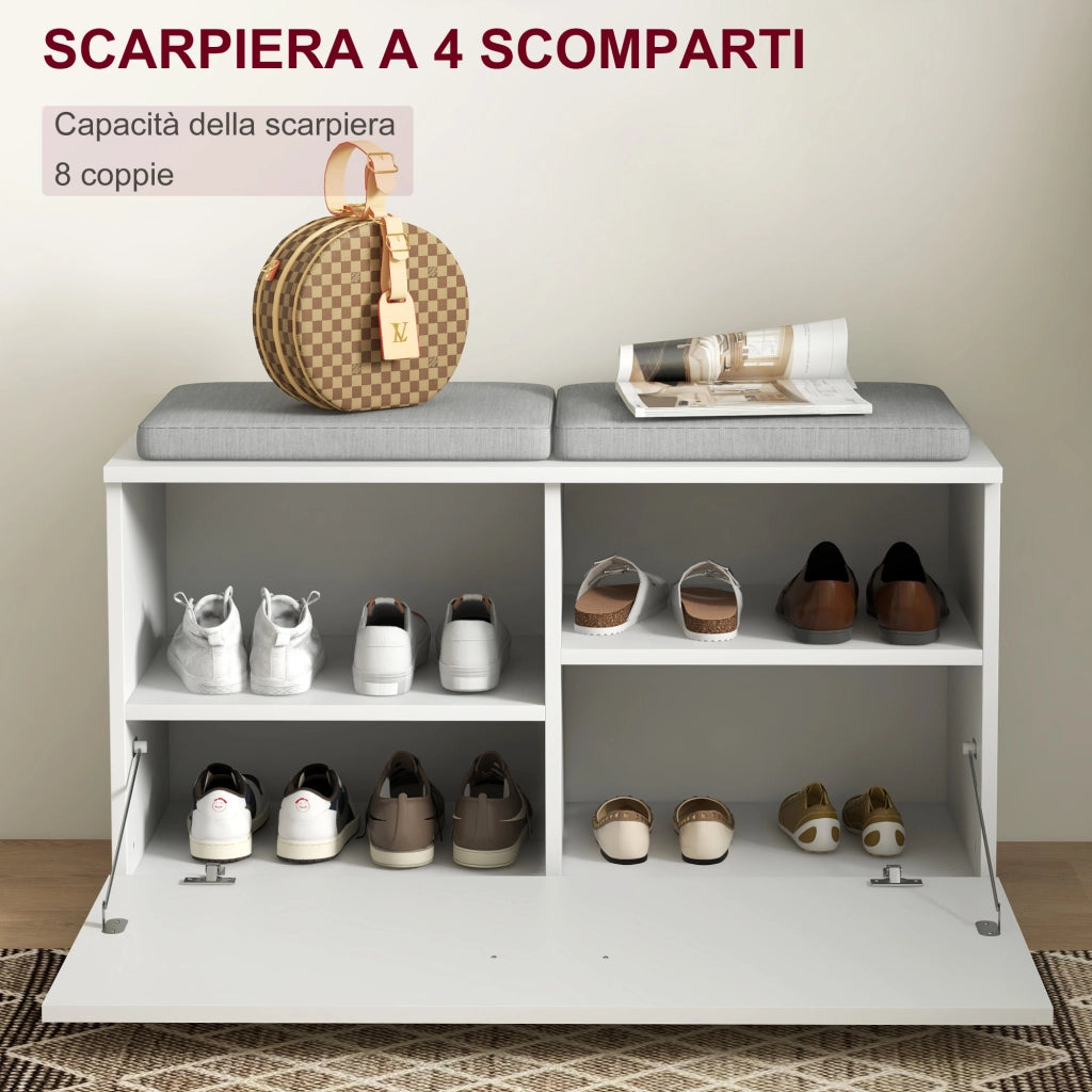 Set Ingresso con Appendiabiti, Specchio, Panca e Scarpiera ¨C Zephmum ¨C Bianco