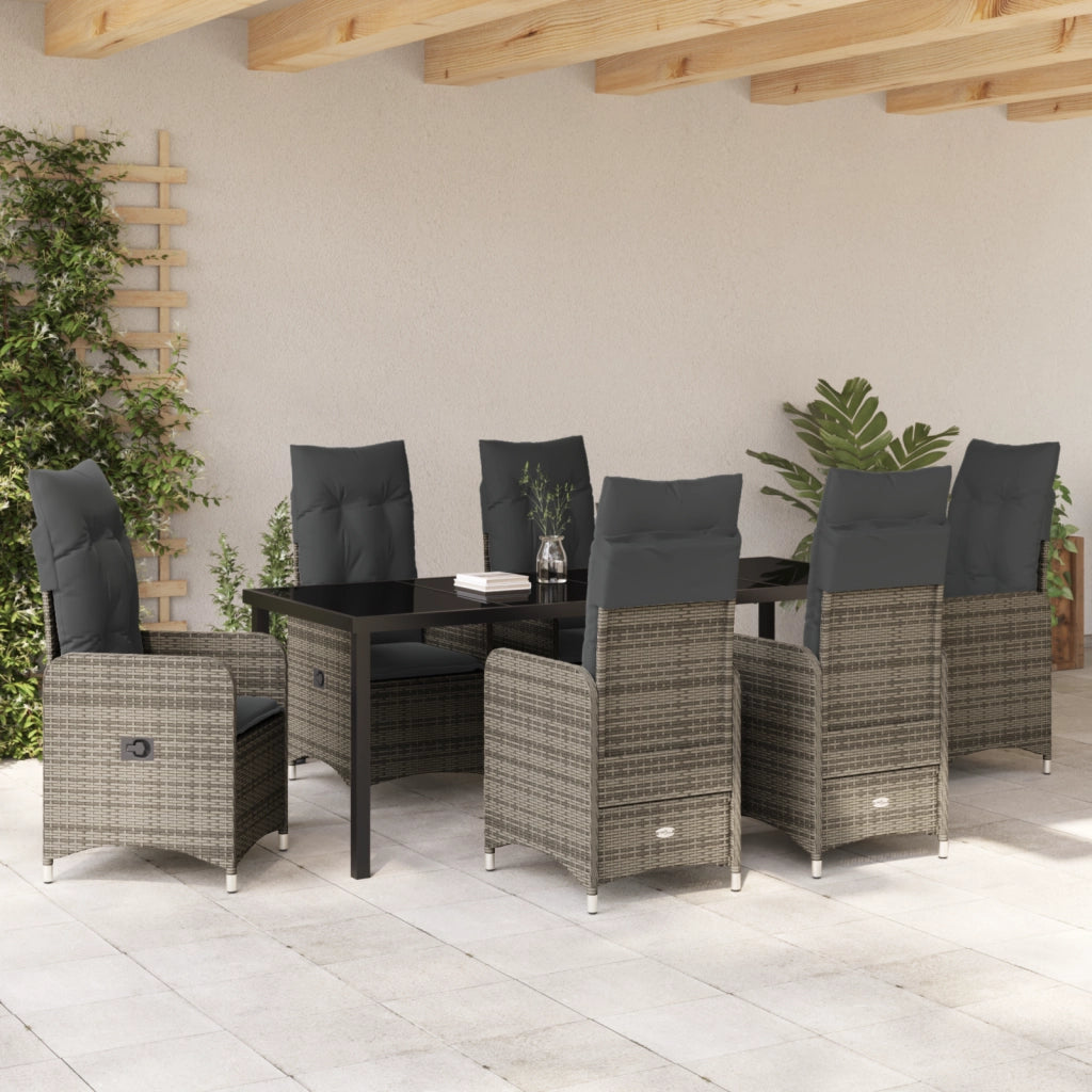 Set da Pranzo da Giardino 7 Pezzi con Cuscini Grigio in Polyrattan