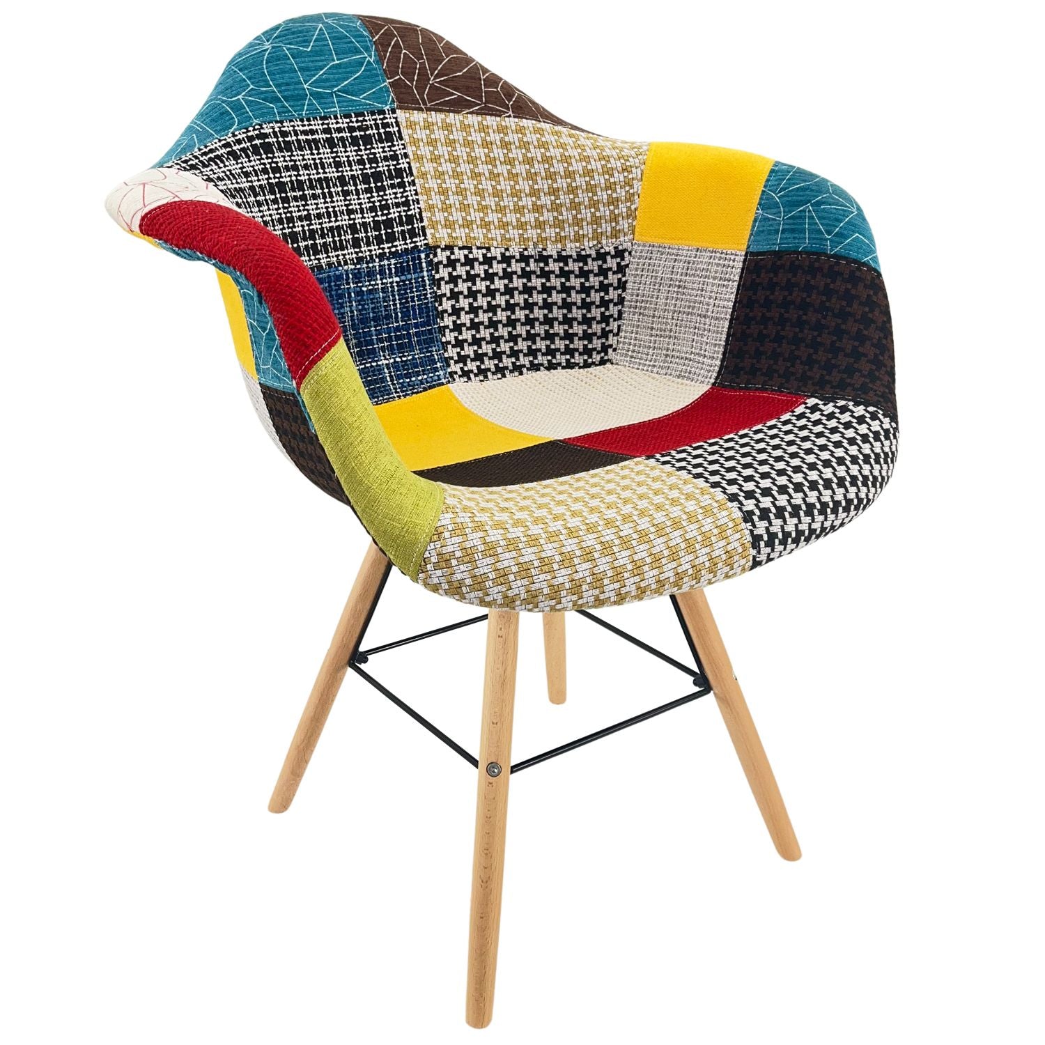 Marvin Poltrona Patchwork Relax Sedia Colorata Design In Tessuto Con Struttura Legno Di Faggio Schienale Braccioli Imbot