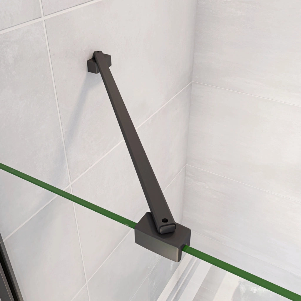Box Doccia Parete Fissa 80x200cm con Paraspruzzo 40cm Vetro 8 mm Temperato Anticalcare Serigrafia Riquadri Neri Barra Stabilizzatrice 45 cm