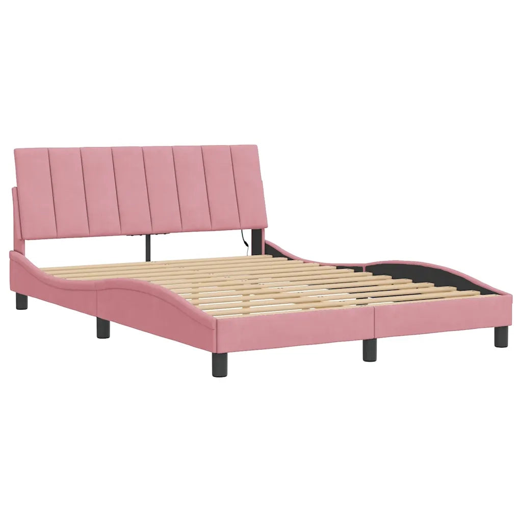Giroletto con LED senza Materasso-Struttura Letto Hanko Rosa 140x190 cm in Velluto