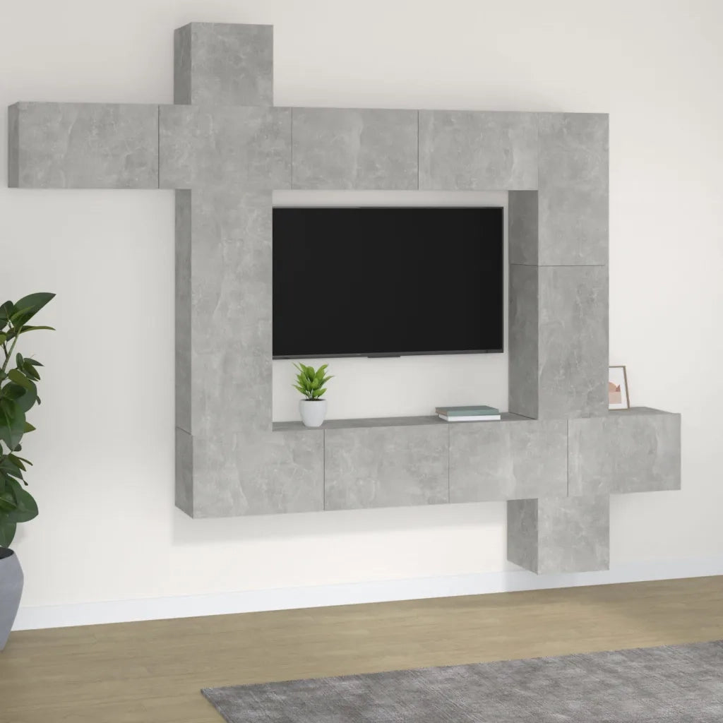 Set di Mobili Porta TV 9 pz Grigio Cemento in Legno Multistrato 3114657