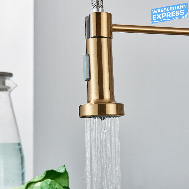 Bernd | Rubinetto gastronomia oro spazzolato molla | Caldaia cucina rubinetto acciaio inossidabile |miscelatore ruotabile 360° Bassa pressione 3 vie