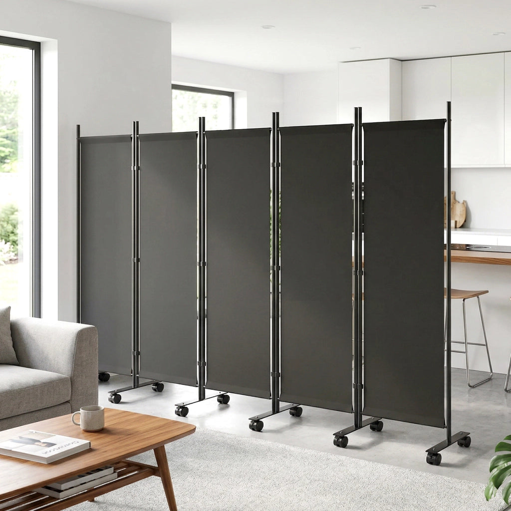 Biombo Separatore 5 Pannelli 12 Ruote ¨C zephmum ¨C Nero 252x170 cm