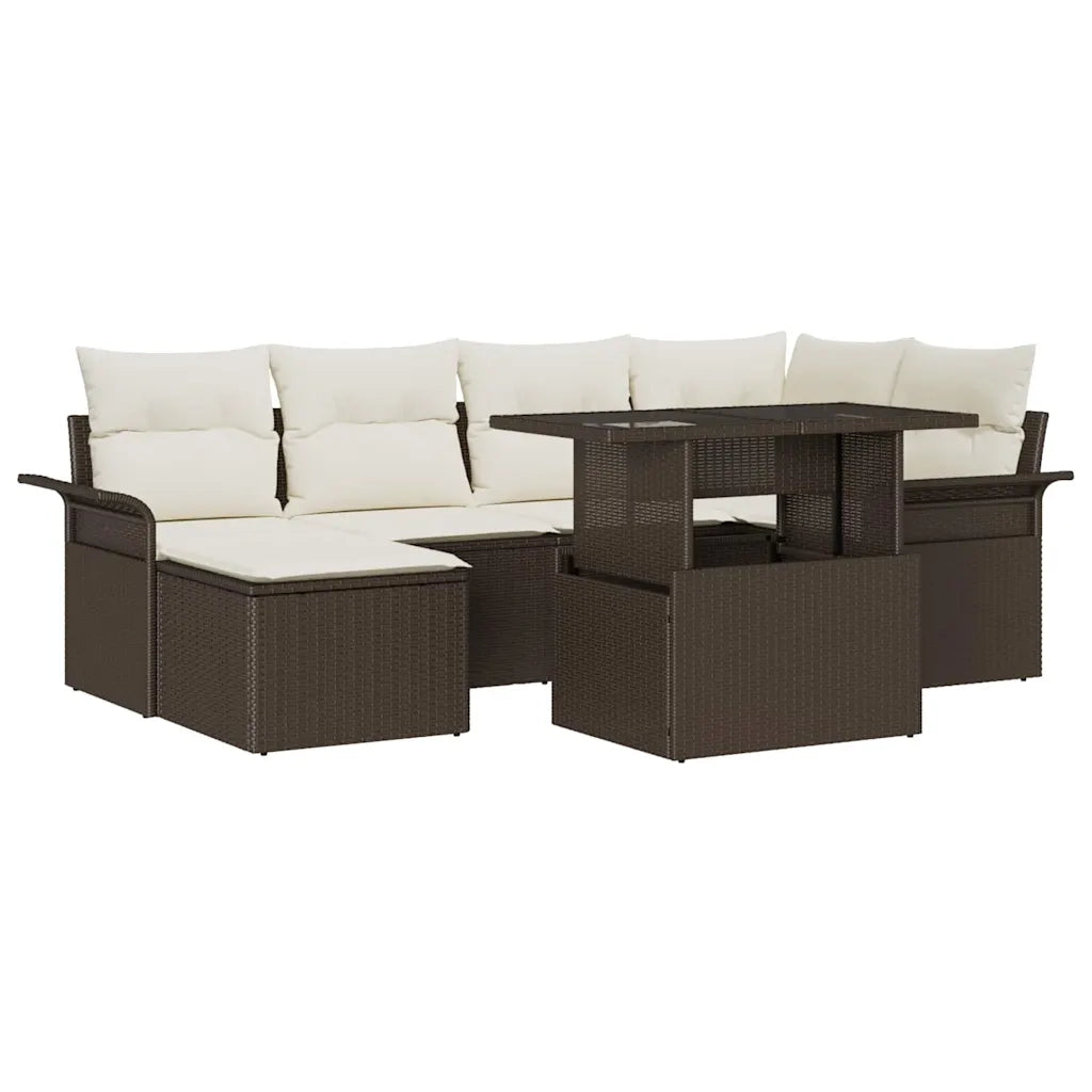 Set Divano da Giardino con cuscino 7 pcs Marrone Poly Rattan 3357051