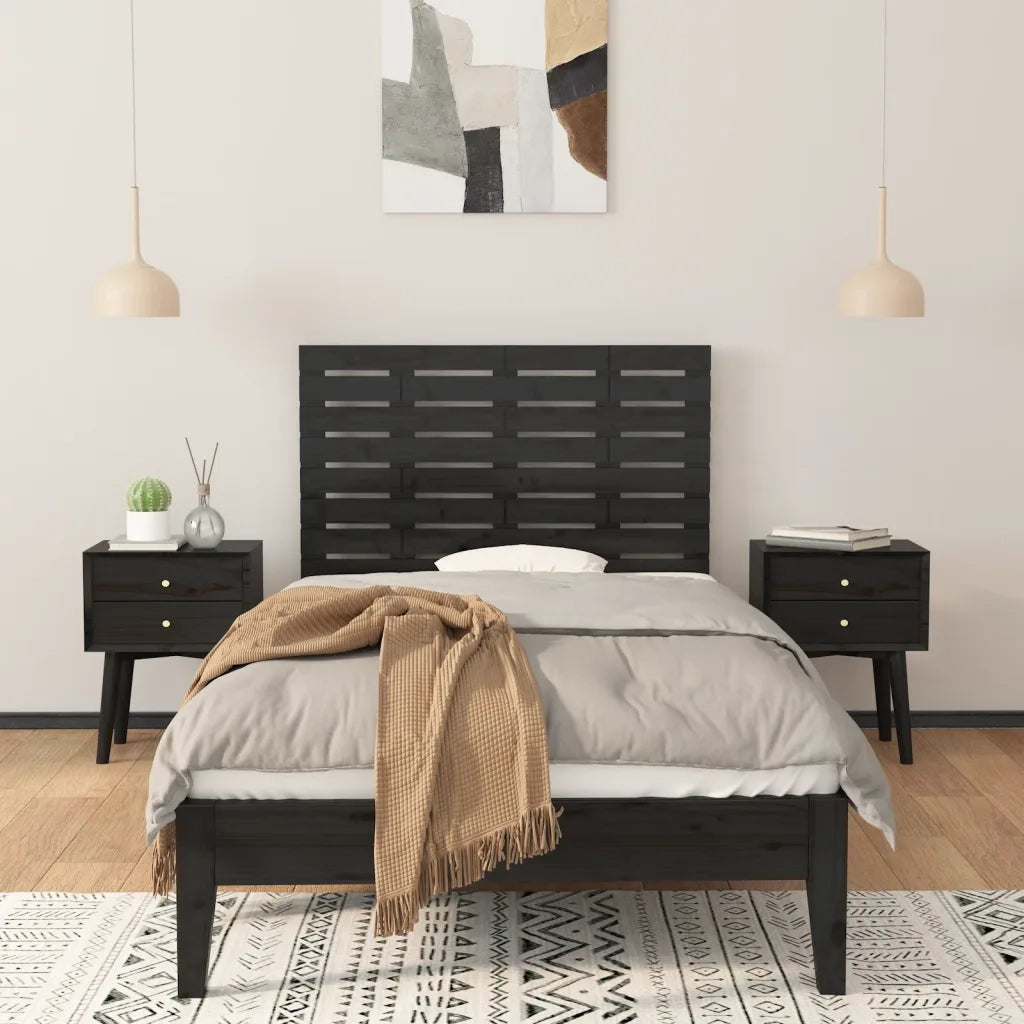 Testiera da Parete Nera 96x3x63 cm in Legno Massello di Pino 824727