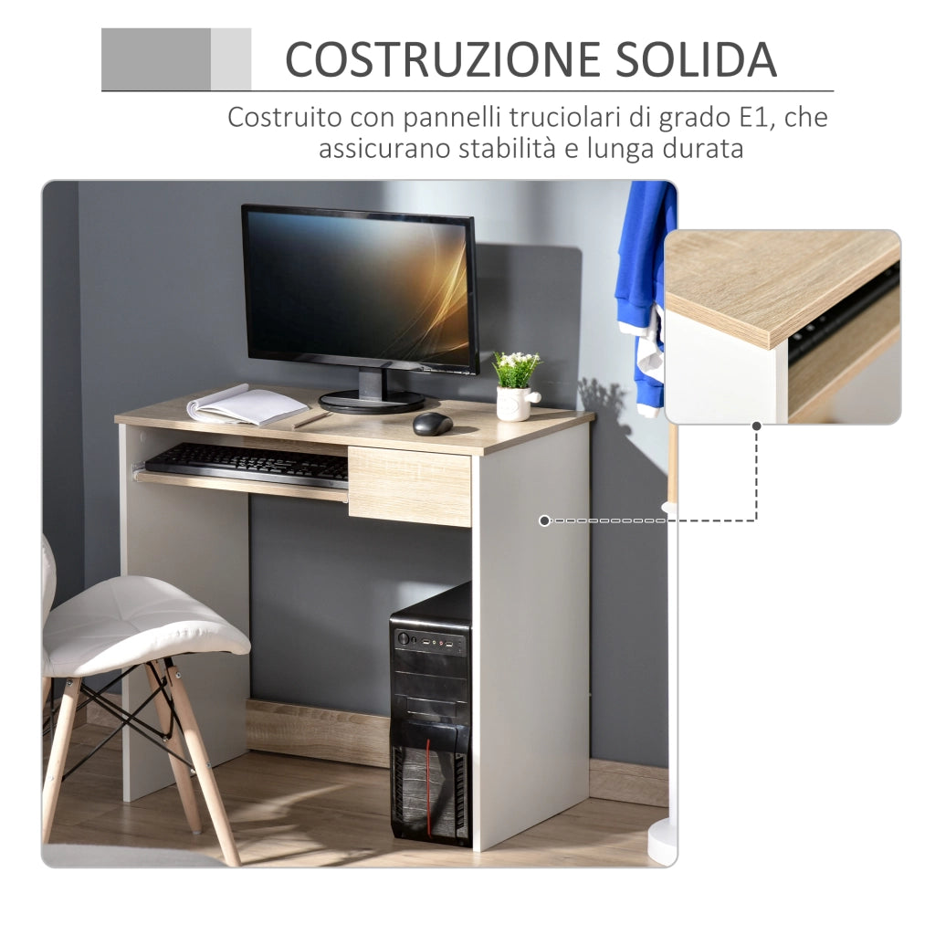Scrivania per Camera, Scrivania PC in Legno, Scrivania per Computer con Ripiano Tastiera, Bianca e Rovere