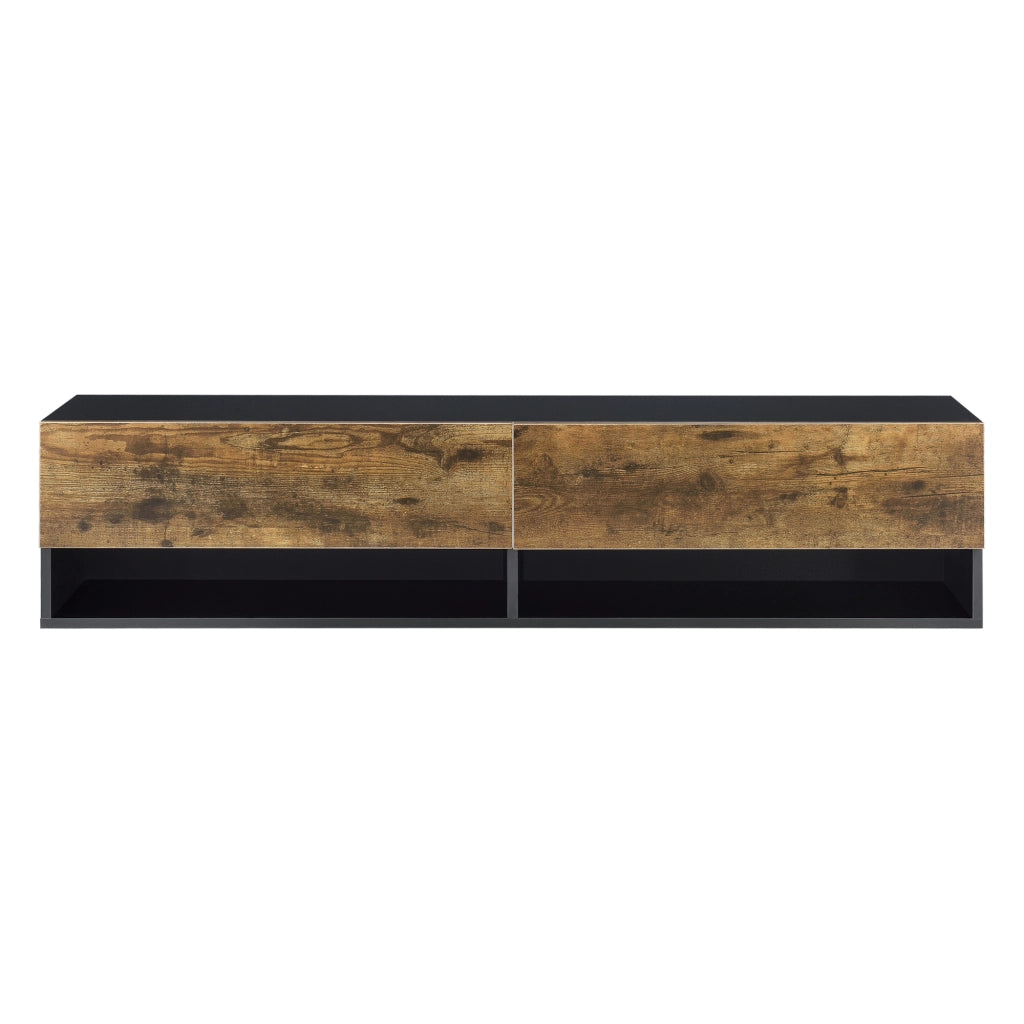 Mobile Porta TV Halmstad da Parete con Ante a Ribalta 140 x 31 x 30 cm - Nero/Effetto Rovere Scuro [en.casa]