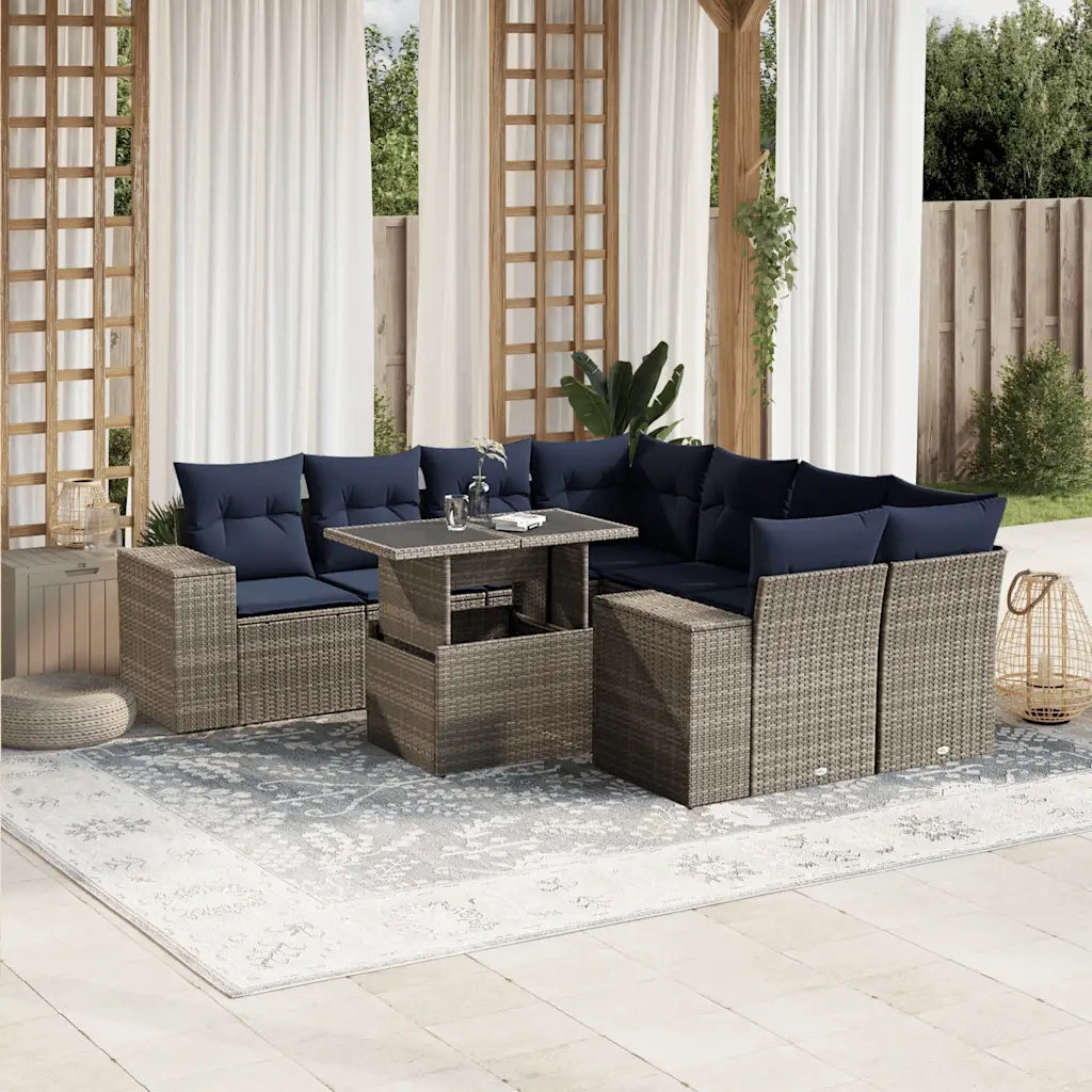 Set Divani da Giardino 9 pz con Cuscini Grigio in Polyrattan 3269061