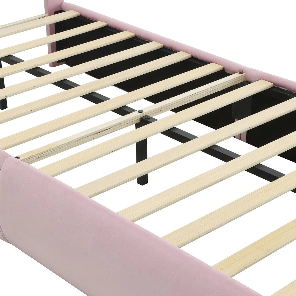 Letto Singolo Bambini con Cassetti e LED ¨C Xylo ¨C Velluto Rosa 90x200