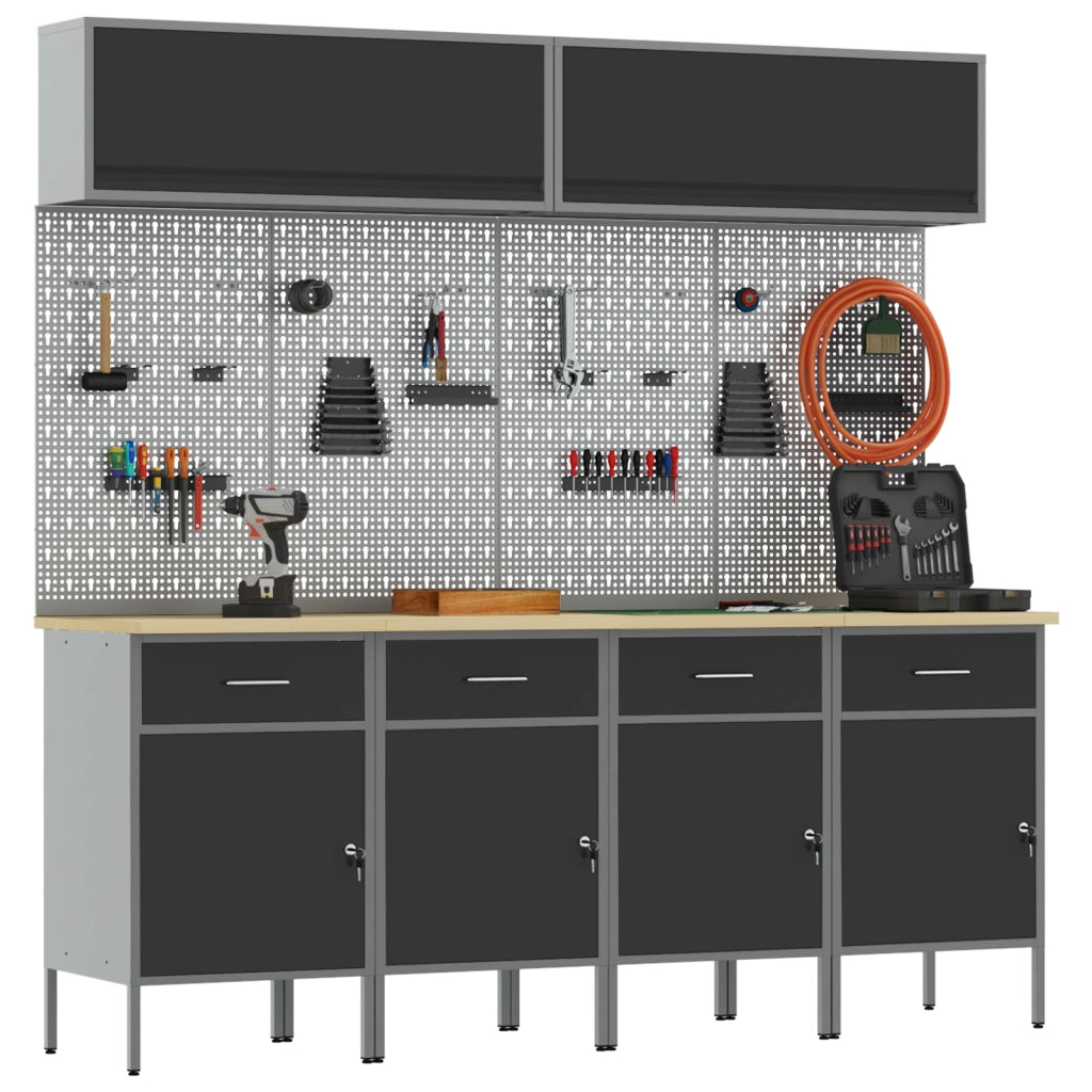 Sets di armadietti da lavoro e pegboard da 10 pezzi  in MDF e metallo neri