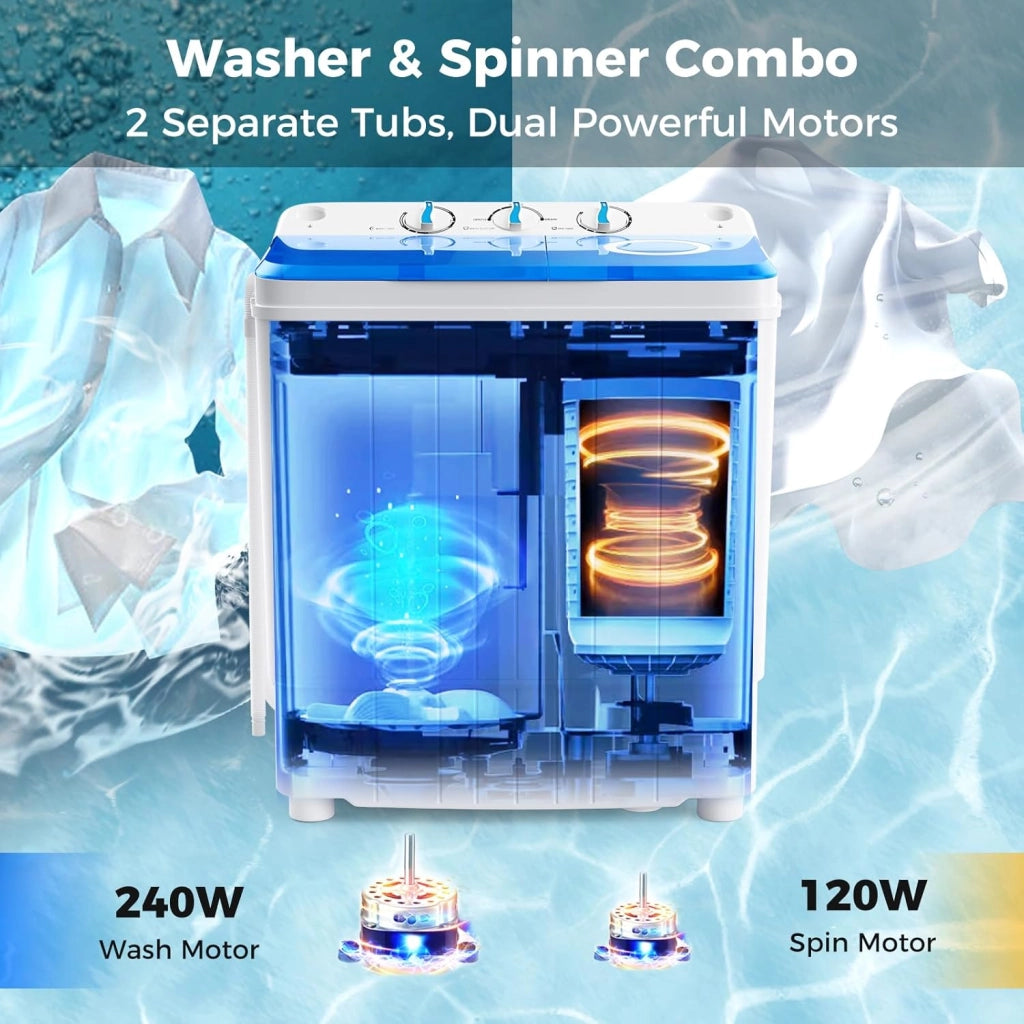 GX10587US-DK-GX-PF, 18,0 libbre di lavaggio compatto Spinner combinato con scarico pompa, doppia vasca da 11 libbre di rotazione 7 libbre, Lavatrici portatili per appartamento, RV Dorm College