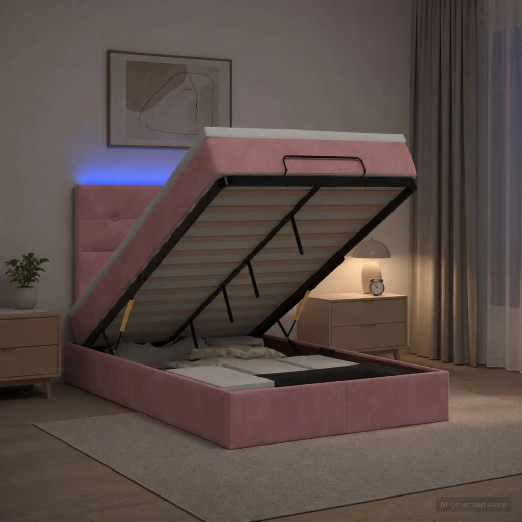 Letto Ottomano con Materasso e LED Rosa 120 x 190 cm Velluto 3458294