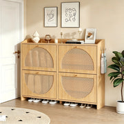 Scarpiera con 4 ante ribaltabili 8 vani e 2 ganci per ingresso in MDF finitura naturale moderna 120 × 24 × 90 cm
