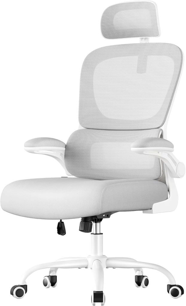 SONGMICS Sedia Ergonomica da Ufficio, Sedia Computer, Tessuto Rete a Doppio Strato, Braccioli Sollevabili, Supporto Lombare Adattabile, Poggiatesta Regolabile, per Studio, Grigio Tortora OBN041G01