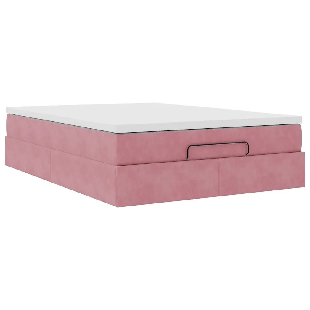 Struttura Letto Pouf con Materasso Rosa 140x190 cm in Velluto 3311188
