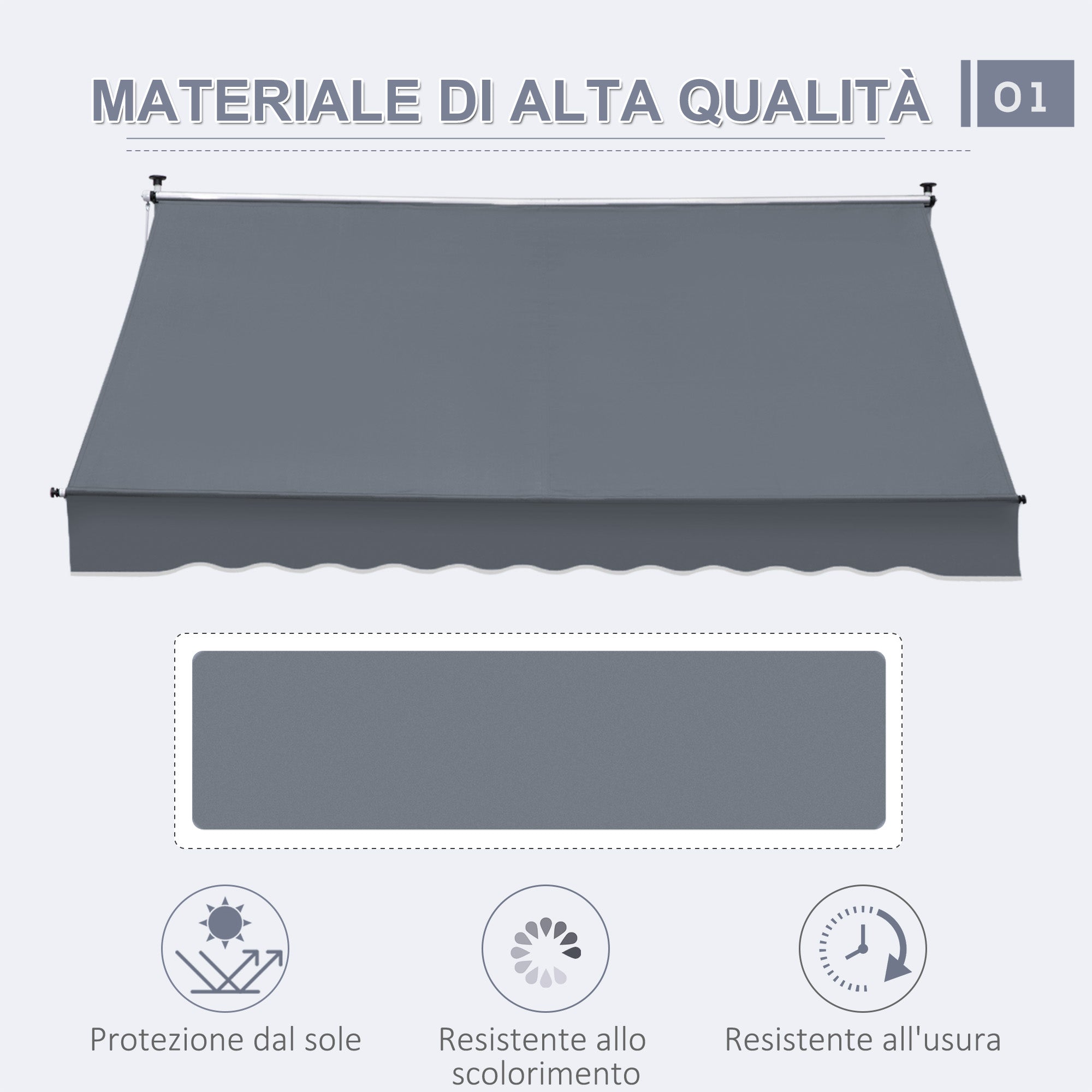 Tenda da Sole a Bracci Avvolgibile 400x120H cm con Struttura Telescopica Grigio