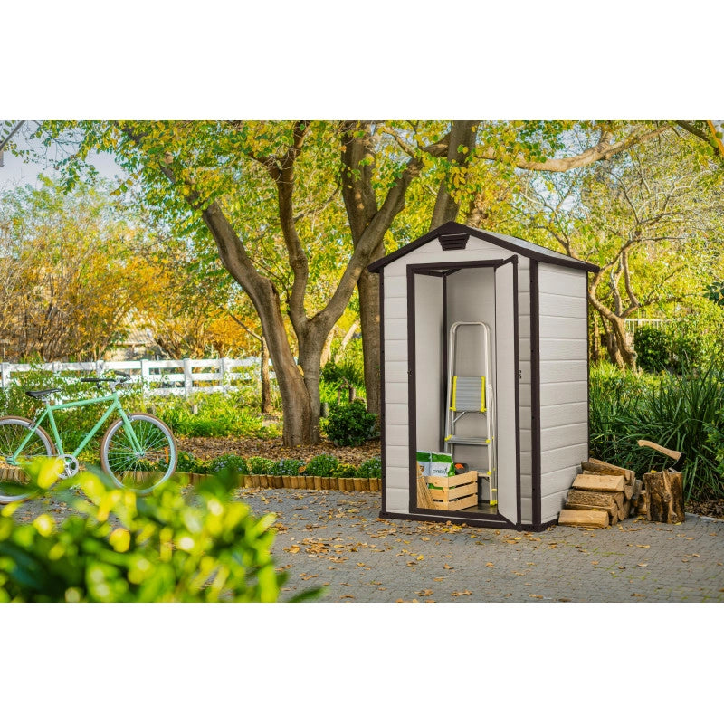 Casetta da giardino in resina effetto legno 129x103x196 cm - con pavimento rialzato - Beige – Keter