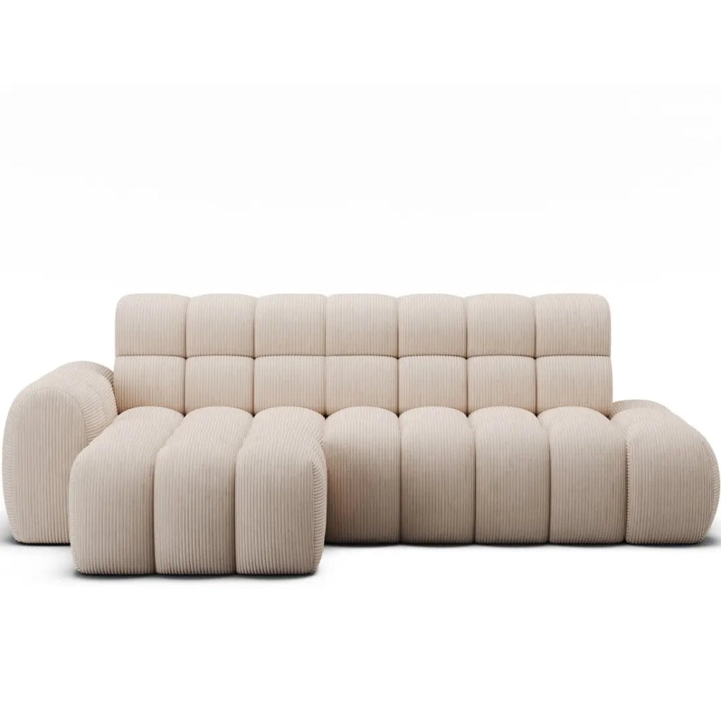 Divano angolare trasformabile BULLA 3 posti beige – velluto a coste con estensione della seduta elettrica