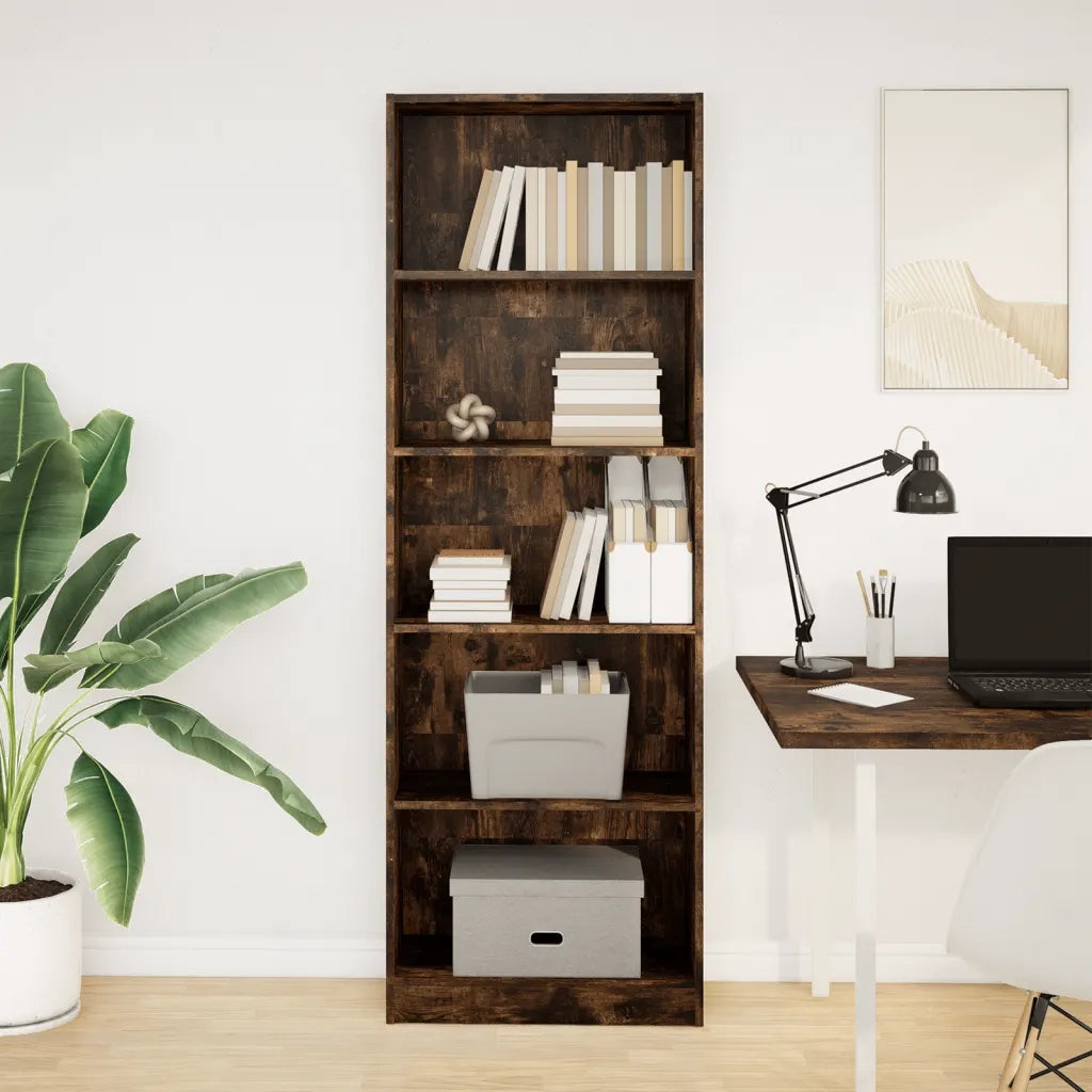 Libreria-Scaffale per Libri-Mobile di Stoccaggio Rovere Fumo 60x24x176 cm in Legno Multistrato