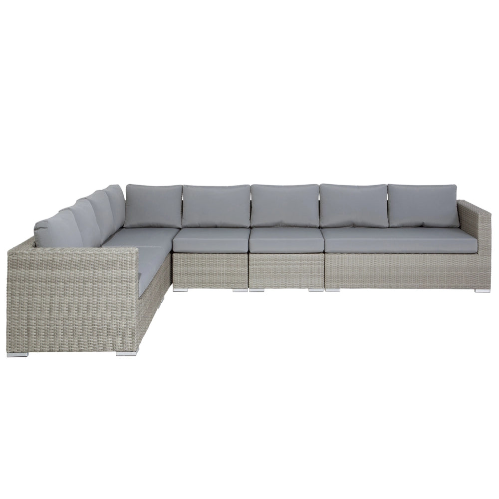 Set di divani ad angolo da giardino cuscini in rattan sintetico grigio 8 posti con tavolo e poltrona set di conversazione