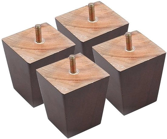 Set di Sostegni per Mobili da 4 - Sostegni in Legno Massello - Sostegni per Divano 10 cm - Regolabili - Moka - Carico di Sollevamento Elevato - Sostegni in Legno