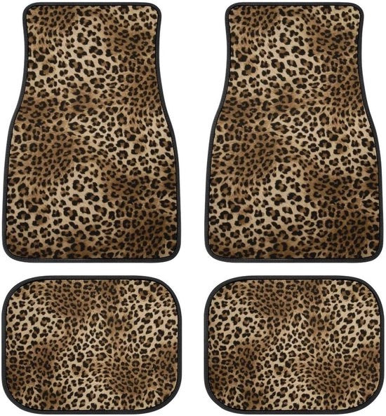Set di Tappeti per Auto - Tappeti per Auto - Protezione dell'Interni - Forma Universale - 4 pezzi - Disegno di Leopardo