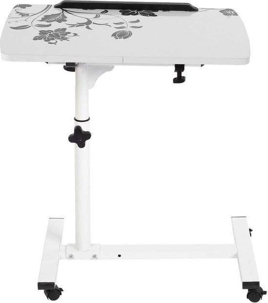 Tavolo da Scrivere Portatile con Ruote - Tavolo da Ospedale Adattabile per Sedia e Letto - Bianco .