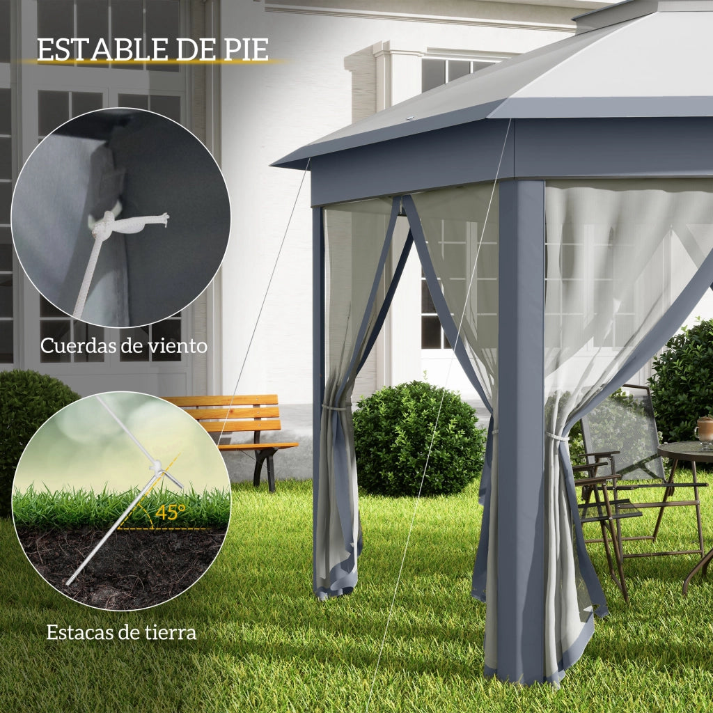 Carpa Pieghevole 4x3,4 m ¨C zephmum ¨C Grigio, Doppio Tetto, 6 Reti Zanzariere, Sacchetto Trasporto