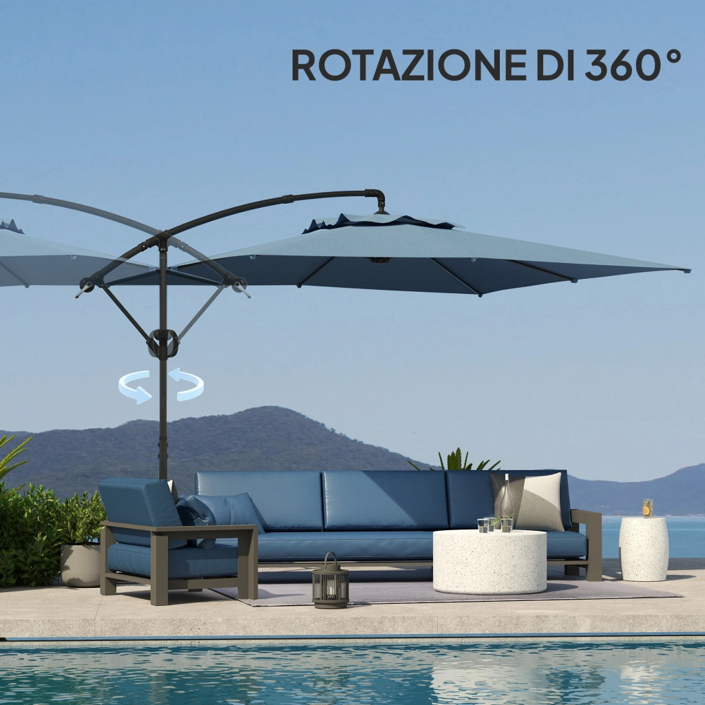 Ombrellone da Giardino con Base e Croce ¨C Zephmum ¨C Blu Poliestere 3x3.25 m